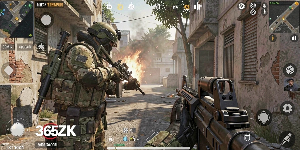 Screenshot utama menunjukkan aksi seru dalam gameplay FPS 365ZK.