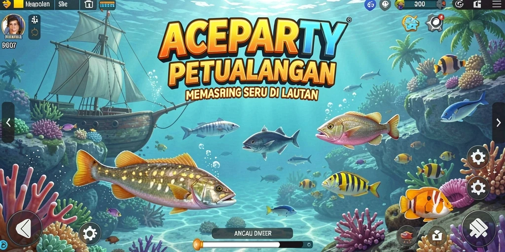 Screenshot menampilkan gameplay memancing yang seru di ACEPARTY.