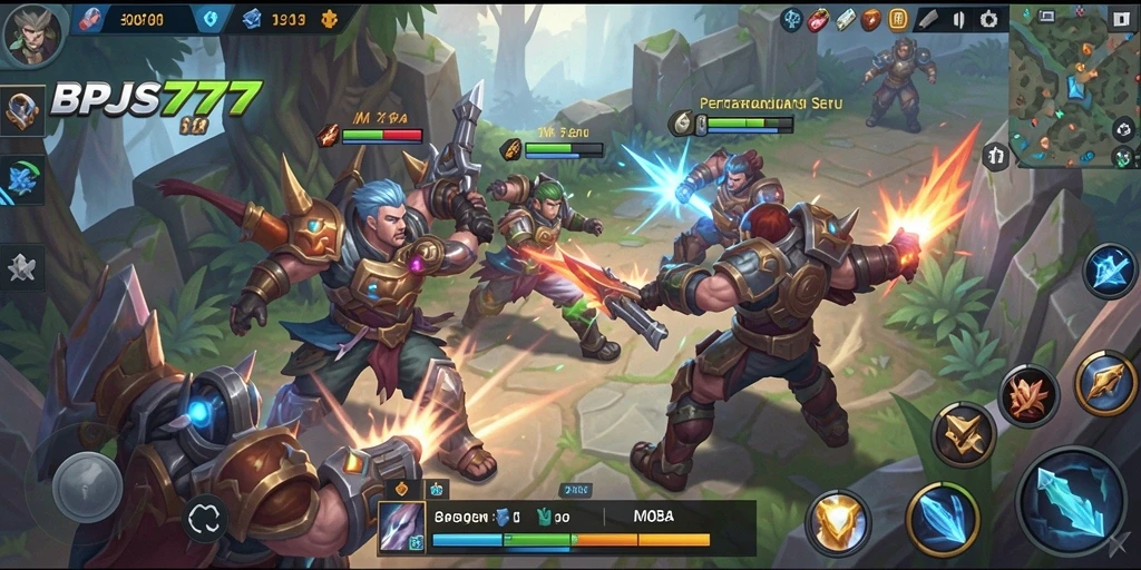 Tampilan aksi seru dalam game MOBA BPJS777.