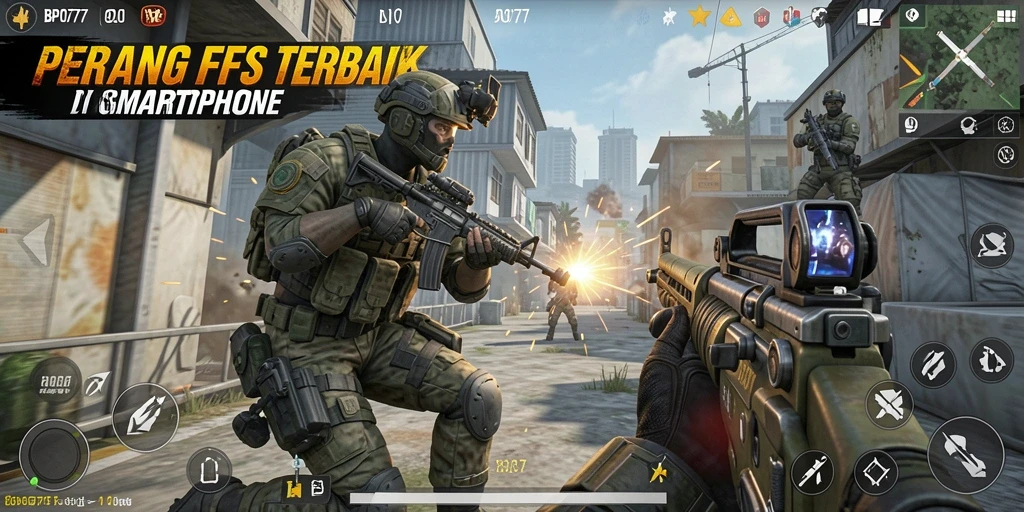 Tampilan seru gameplay BPO777 di medan perang FPS.
