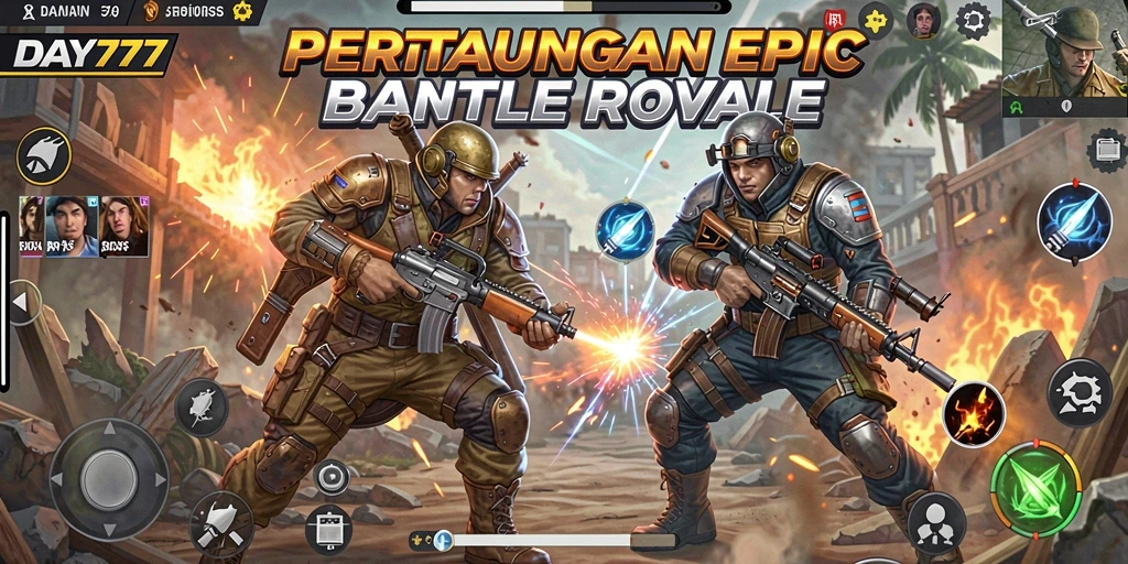 Tampilan aksi seru di DAY777 saat bertarung dalam arena Battle Royale.