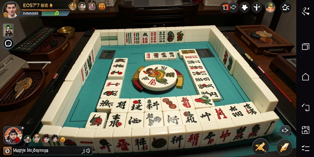 Screenshot gameplay EOS77 yang menampilkan antarmuka Mahjong yang menawan.