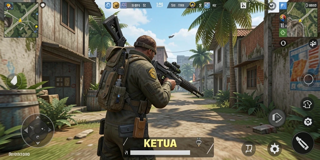 Screenshot gameplay KETUA menampilkan aksi tembak-menembak yang mendebarkan.