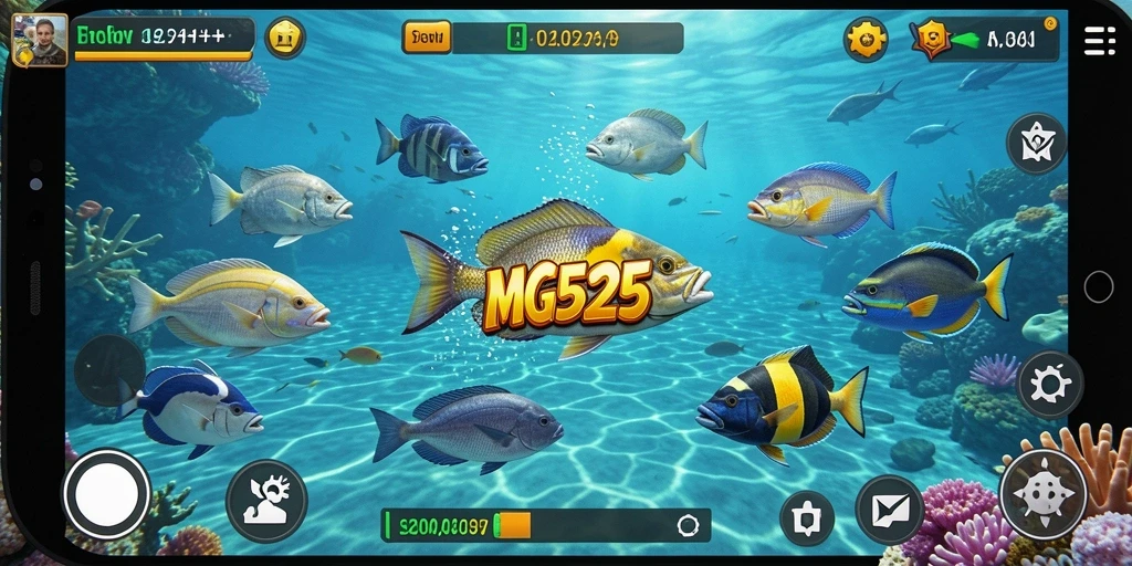 Screenshot memperlihatkan aksi seru dalam permainan Tembak Ikan MG525.
