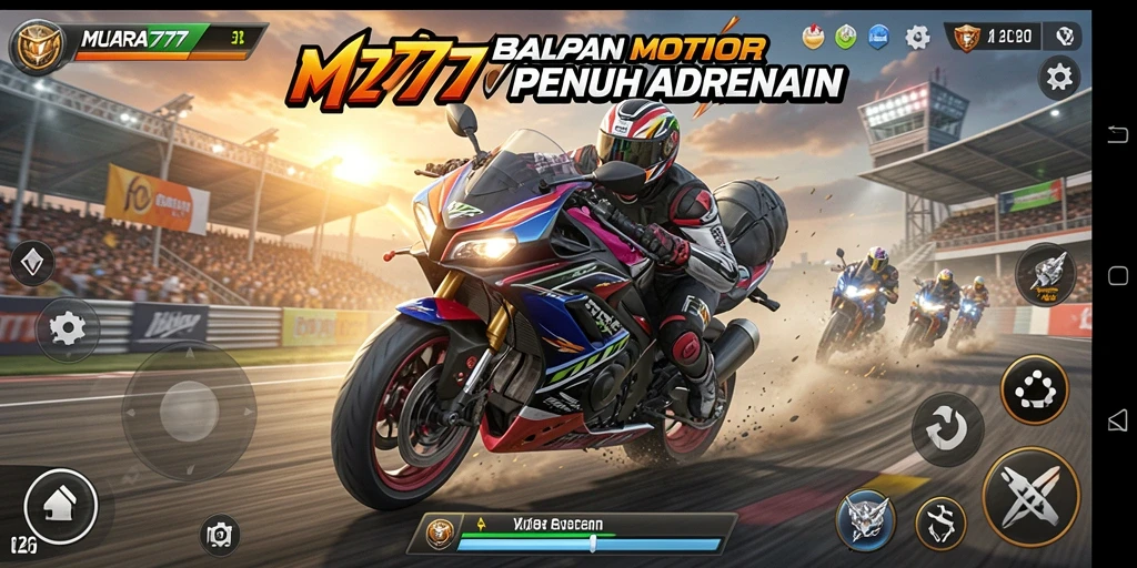 Tampak intens dari balapan motor di <strong>MUARA777</strong>, siap memenangkan perlombaan.