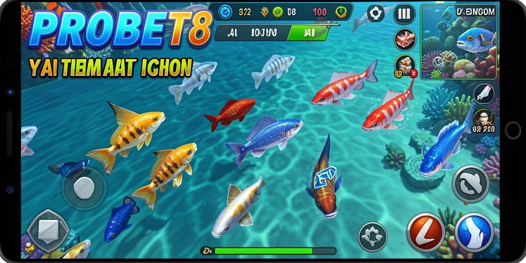 Tampak gameplay PROBET88 dengan suasana laut yang cerah.