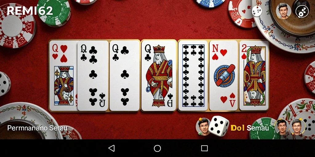 Screenshot REMI62 menampilkan gameplay domino yang mendebarkan.
