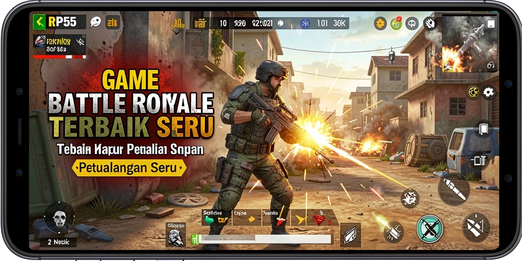 Gameplay seru RP55 dengan pertempuran intens di arena Battle Royale.