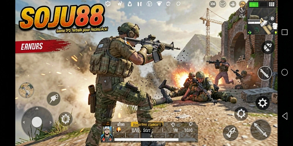 Screenshot gameplay SOJU88 menampilkan aksi seru dalam pertarungan TPS.
