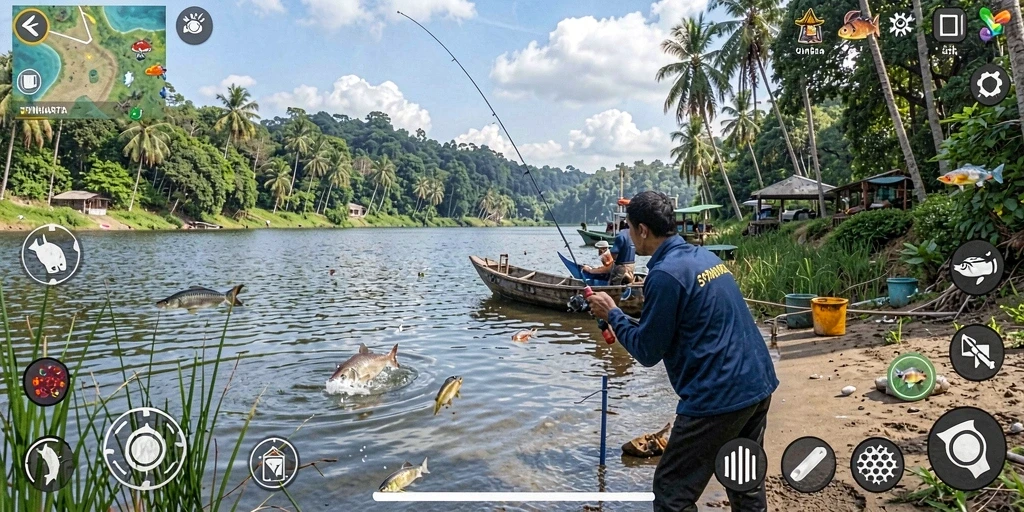 Tampilan gameplay SPINHARTA yang menarik dalam memancing.